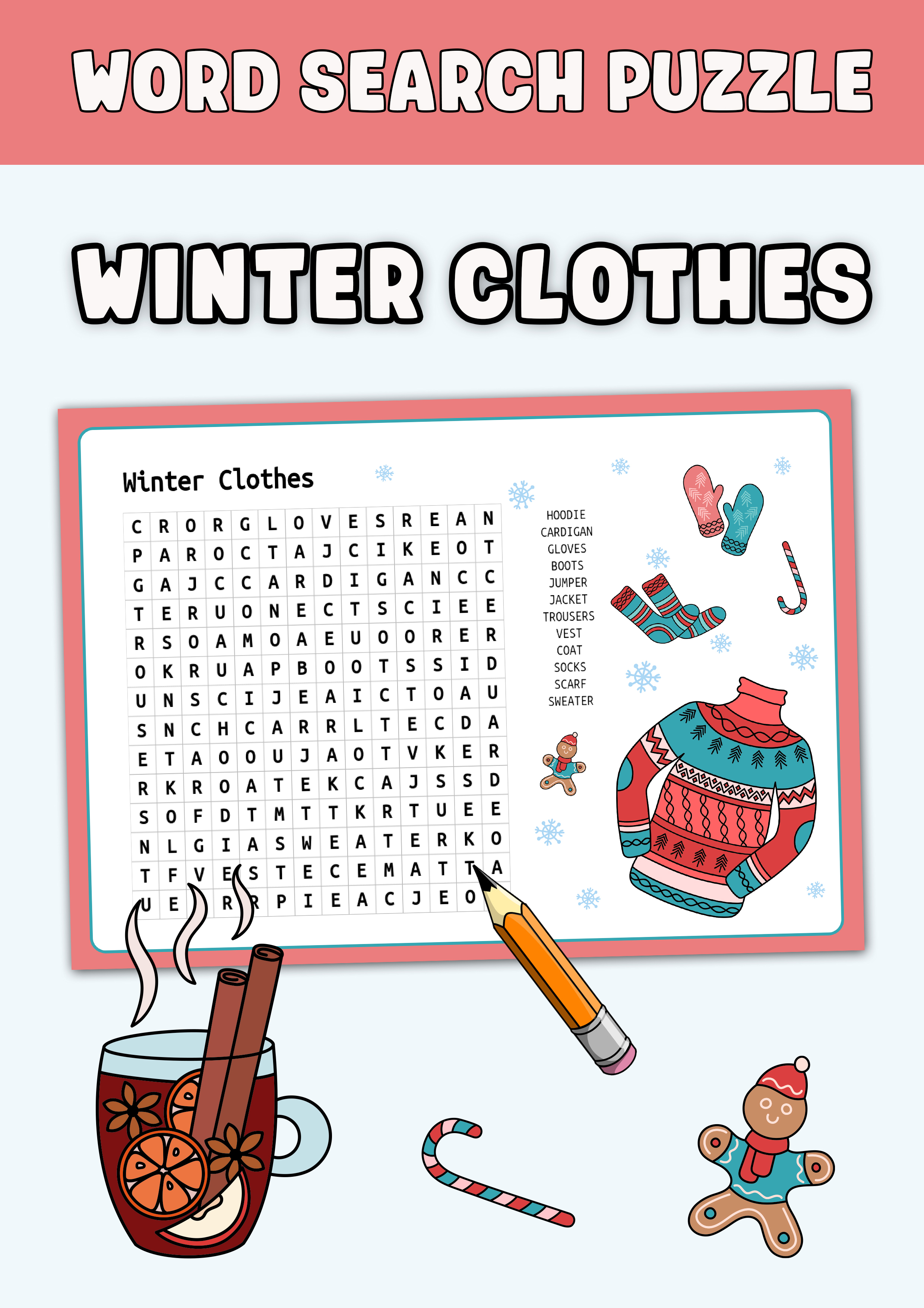 Winter Clothes Esl Vocabulary Word Search Worksheet For Kids PDF